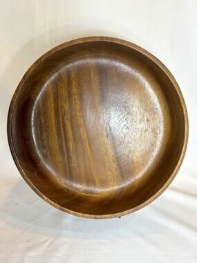 Vintage Wooden Bowl 10” Mid Century Walnut Wood Serving Salad Bowl Rustic Decor